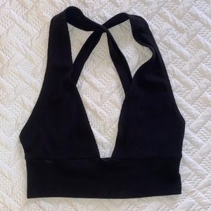 Black cropped v neck tank top/bra top